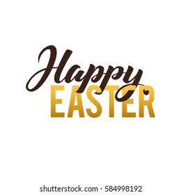 Happy Easter Calligraphy Greeting Card. Modern Brush Lettering. Joyful wishes, holiday greetings. Golden and Black Letters, White Background.