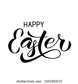 Happy Easter calligraphy hand lettering isolated on white. Easter celebration typography poster. Easy to edit template for party invitation, greeting card, banner. Spring holidays vector illustration.