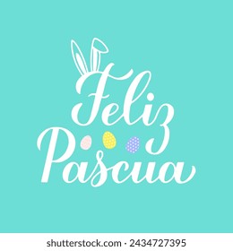 Happy Easter calligraphy hand lettering in Spanish language on mint green background. Easter celebration typography poster. Vector template for greeting card, banner, flyer, etc