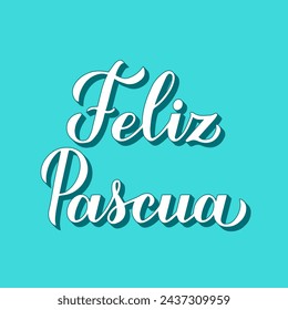 Happy Easter calligraphy hand lettering in Spanish language on mint green background. Easter celebration typography poster. Vector template for banner, greeting card, flyer, etc