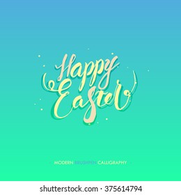 Happy Easter calligraphy. Handwritten phrase lettering with brush and ink in modern brush calligraphy.