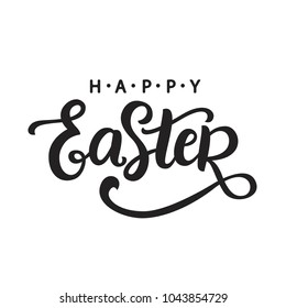 Happy Easter calligraphy. Holiday banner, greeting card template with hand written modern lettering. Typography design. Vector illustration