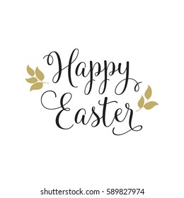 Happy Easter calligraphy with leaves