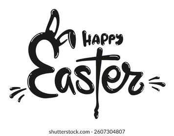 Happy Easter calligraphy lettering with bunny ears playful hand drawn script decorated with cute rabbit ears, ideal for Easter cards