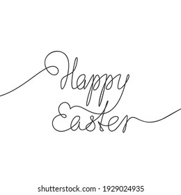 Happy Easter calligraphy line art lettering Continuous one line drawing, Handwritten inscription made of thin line, Vector minimalist illustration, Design element for Easter holidays