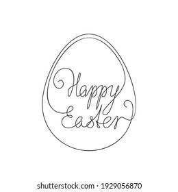 Happy Easter calligraphy line art lettering in egg shape frame, Continuous one line drawing, Handwritten inscription made of line, Vector minimalist illustration, Design element for Easter holidays