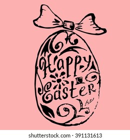 Happy Easter calligraphy on the Egg. Handwritten modern brush lettering. Hand drawn vector on Melon Krayola Background.
