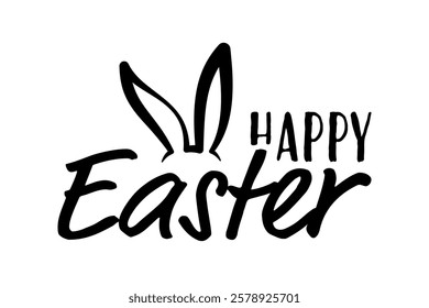 Happy Easter calligraphy text with Easter bunny ears