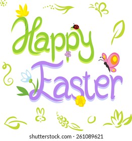 Happy Easter calligraphy text with spring design element - vector illustration