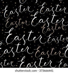 Happy Easter calligraphy write with brush pen. Seamless pattern for background, cover or gift packing.