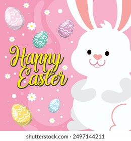 Coche de Pascua feliz Conejo y huevos de Pascua Ilustración vectorial