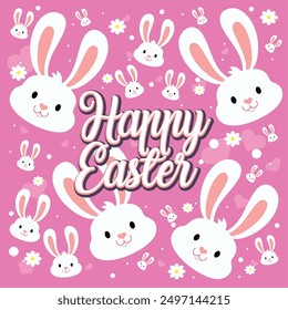 Happy easter car Bunny and easter eggs Vector illustration