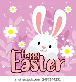 Happy easter car Bunny and easter eggs Vector illustration