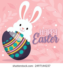 Happy easter car Bunny and easter eggs Vector illustration