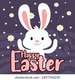 Happy easter car Bunny and easter eggs Vector illustration