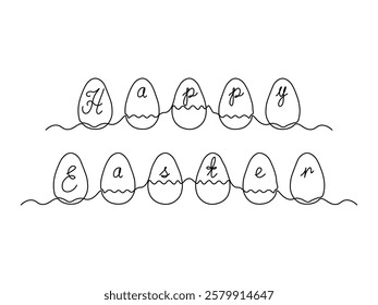 Happy Easter card, Abstract Easter eggs with lettering. continuous single one line art hand drawing sketch logo