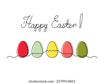 Happy Easter card, Abstract Easter eggs with lettering. continuous single one line art hand drawing sketch logo