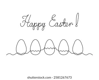 Happy Easter card, Abstract Easter eggs with lettering. continuous single one line art hand drawing sketch logo