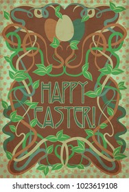 Happy Easter card in art nouveau style, vector illustration