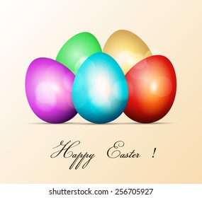 Happy Easter card background with bunch of colorful easter eggs.
