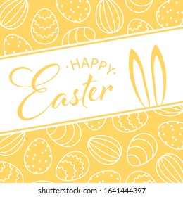 Happy easter card background with easter bunny ears and easter eggs