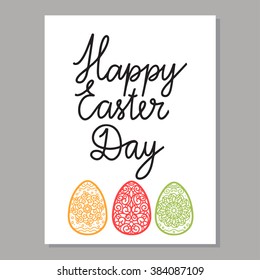 Happy Easter card. Background with calligraphic text, eggs isolated