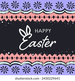 Happy Easter card. Background with painted egg design. Vector illustration
