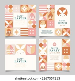 Happy Easter card or background set with geometric design elements in warm earth tone colors. Easter templates for greeting card, social media post, banner, invite, etc.