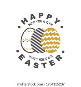 Happy Easter card, badge, logo, sign. Vector. Typography design with easter hand eggs. Modern minimal style. For poster, greeting card, overlay, sticker