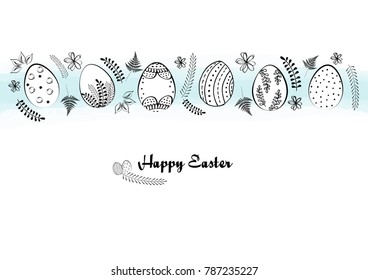 Happy Easter card and banner with a composition of eggs. Vector hand drawn illustration.
