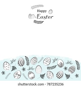 Happy Easter card and banner with a composition of eggs. Vector hand drawn illustration.

