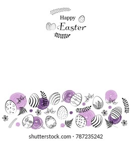 Happy Easter card and banner with a composition of eggs. Vector hand drawn illustration.
