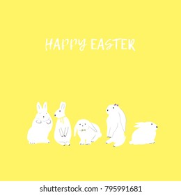 Happy Easter card and banner with a composition of  rabbits. Vector hand drawn illustration.
