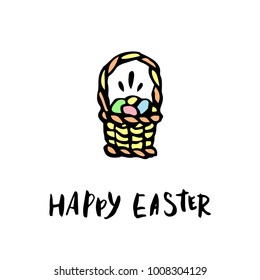 Happy Easter card with basket and eggs.Vector illustration.