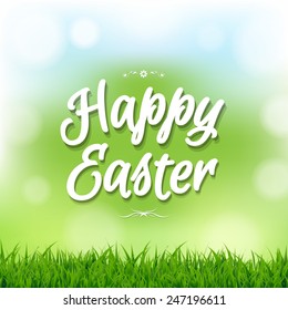 Happy Easter Card With Bokeh With Gradient Mesh, Vector Illustration