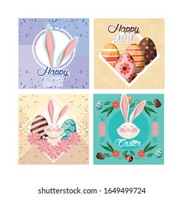 happy easter card with bundle of scenes vector illustration design
