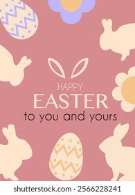 Happy Easter card with bunnies and decorated eggs	