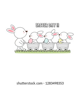 Happy Easter card. Easter bunnies and egg.