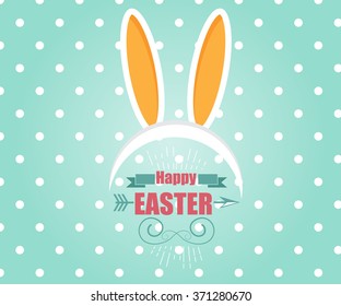 Happy Easter Card with Easter Bunny  Background Vector Illustration