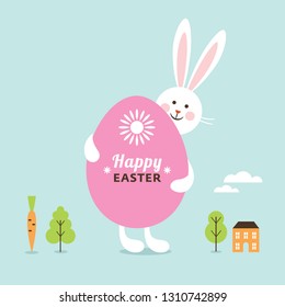 Happy Easter card, Easter  Bunny with big egg 
