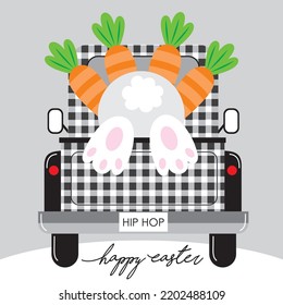 Happy Easter Card With Bunny And Carrots On The Car