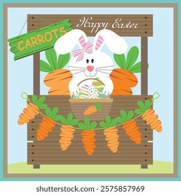 Happy Easter card with bunny and carrots