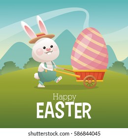 happy easter card bunny carrying egg landscape