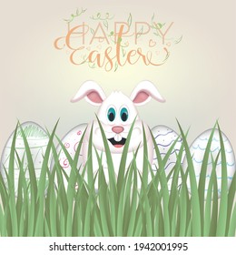 Happy easter card. Happy easter bunny cartoon with easter eggs - Vector