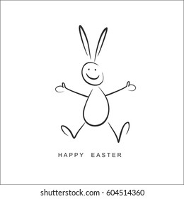 Happy Easter card with  bunny. Children draw