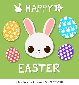 Happy Easter card with bunny and colored eggs