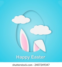 Happy Easter card with bunny ears paper cut style