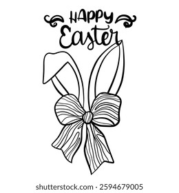 happy easter card with bunny ears and flowers. vector illustration
