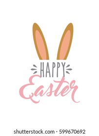 happy easter card with bunny ears icon over white background. colorful design. vector illustration
