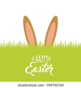 happy easter card with bunny ears icon over white background. colorful design. vector illustration